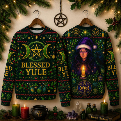 Wicca Triple moon Blessed Yule Sweatshirt Pagan Christmas Sweater-MoonChildWorld