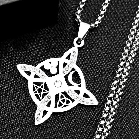 Wicca Triquetra Celtic Knot Necklace Rhinestone Moon Celtic Pentacle Witchy Necklace Pagan Jewelry-MoonChildWorld