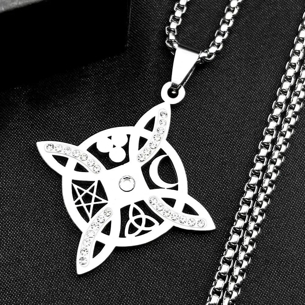 Wicca Triquetra Celtic Knot Necklace Rhinestone Moon Celtic Pentacle Witchy Necklace Pagan Jewelry-MoonChildWorld