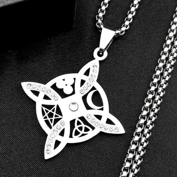 Wicca Triquetra Celtic Knot Necklace Rhinestone Moon Celtic Pentacle Witchy Necklace Pagan Jewelry-MoonChildWorld