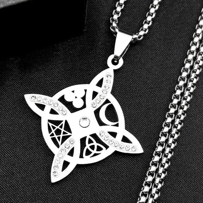 Wicca Triquetra Celtic Knot Necklace Rhinestone Moon Celtic Pentacle Witchy Necklace Pagan Jewelry-MoonChildWorld