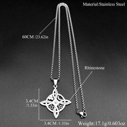 Wicca Triquetra Celtic Knot Necklace Rhinestone Moon Celtic Pentacle Witchy Necklace Pagan Jewelry-MoonChildWorld