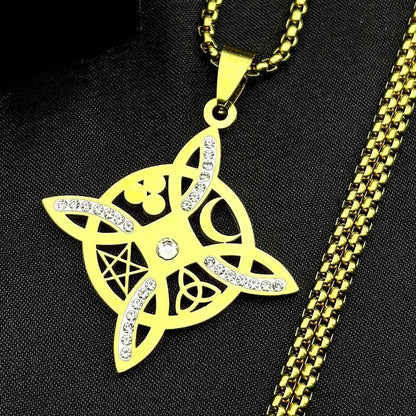 Wicca Triquetra Celtic Knot Necklace Rhinestone Moon Celtic Pentacle Witchy Necklace Pagan Jewelry-MoonChildWorld