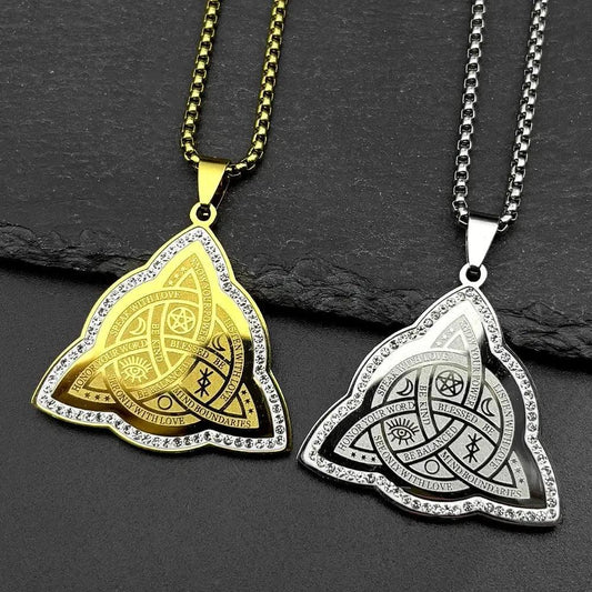 Wicca Triquetra Celtic Knot Necklace Rhinestone Moon Pentacle Witchcraft Necklace Pagan Symbol Jewelry-MoonChildWorld