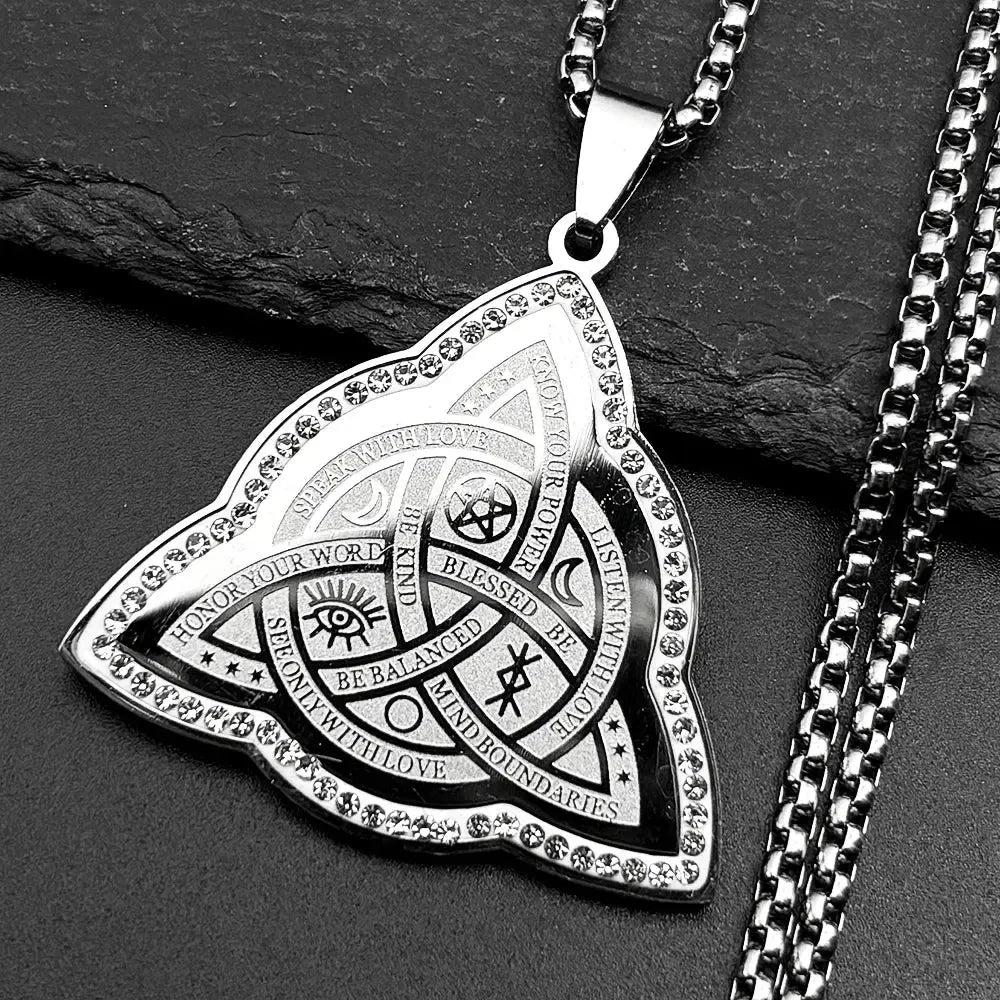 Wicca Triquetra Celtic Knot Necklace Rhinestone Moon Pentacle Witchcraft Necklace Pagan Symbol Jewelry-MoonChildWorld