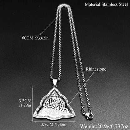 Wicca Triquetra Celtic Knot Necklace Rhinestone Moon Pentacle Witchcraft Necklace Pagan Symbol Jewelry-MoonChildWorld