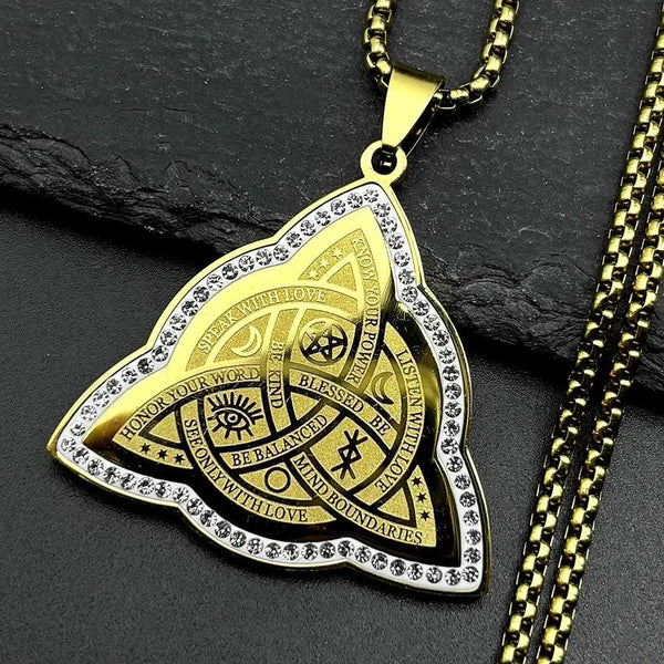 Wicca Triquetra Celtic Knot Necklace Rhinestone Moon Pentacle Witchcraft Necklace Pagan Symbol Jewelry-MoonChildWorld