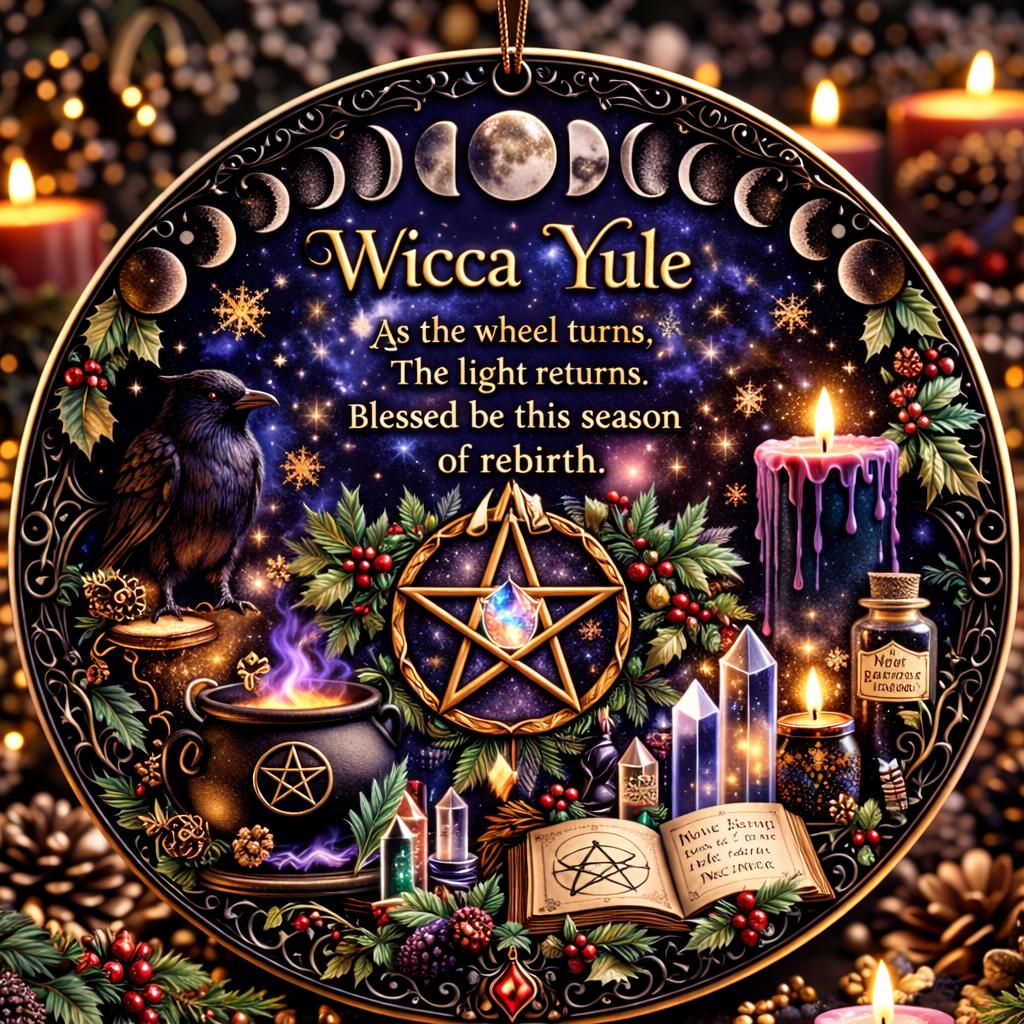 Wicca Yule Ceramic Ornament with Moon Phase, Raven – Witchy Christmas Ornament Pagan Holiday Decor-MoonChildWorld