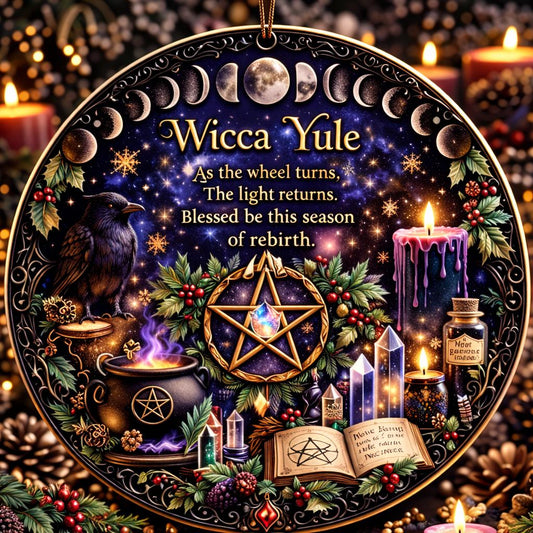 Wicca Yule Ceramic Ornament with Moon Phase, Raven – Witchy Christmas Ornament Pagan Holiday Decor-MoonChildWorld