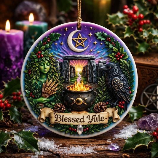 Wicca and Pagan Yule Ceramic Ornament – Witchy Raven Christmas Decoration-MoonChildWorld