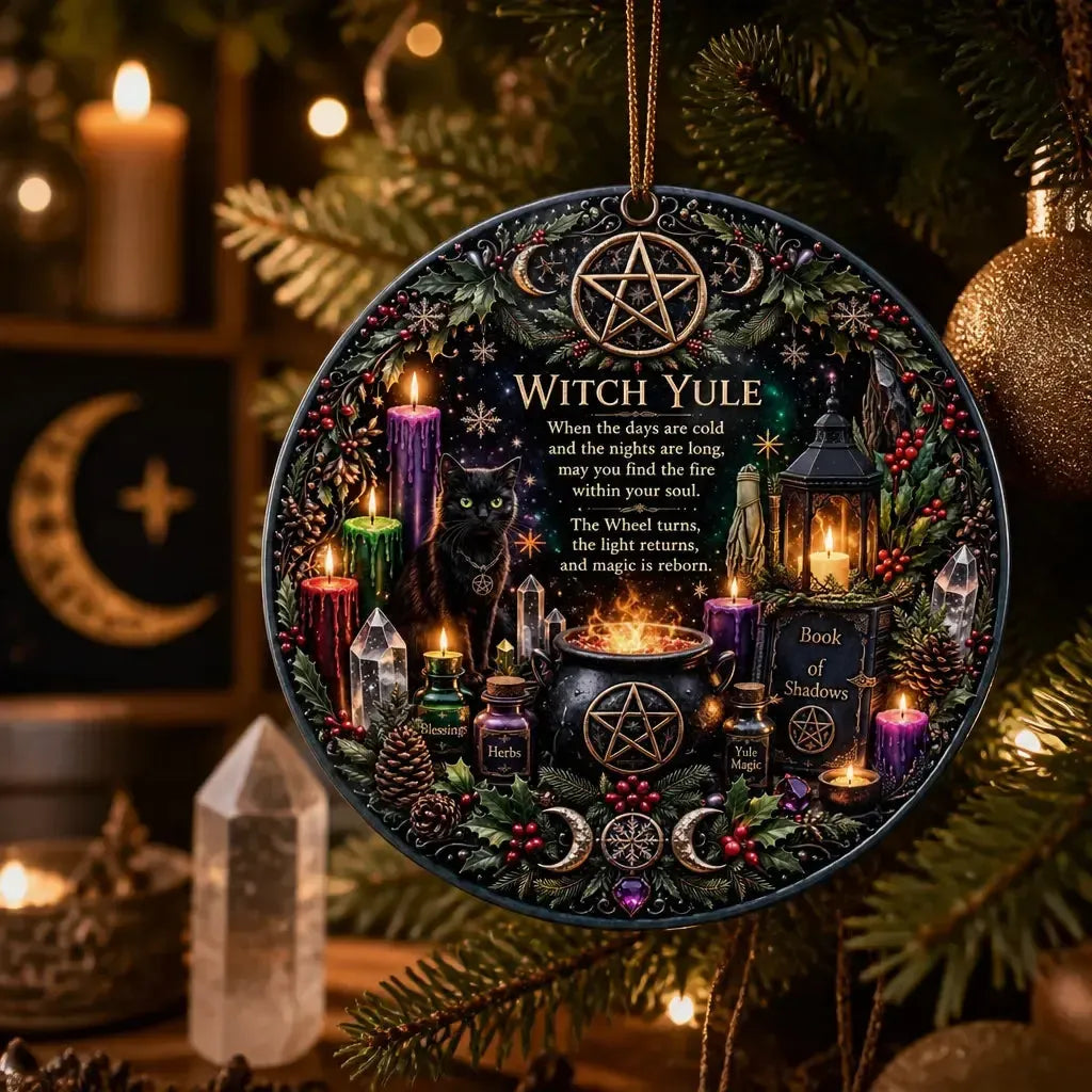 Wiccan Altar Yule Ceramic Ornament – Pagan Ritual Tree Ornament_mockup_1.webp