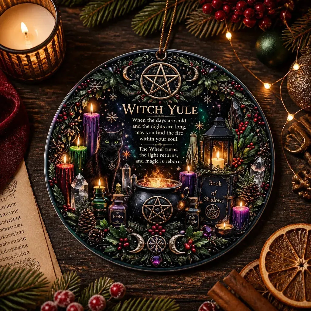 Wiccan Altar Yule Ceramic Ornament – Pagan Ritual Tree Ornament_mockup_3.webp