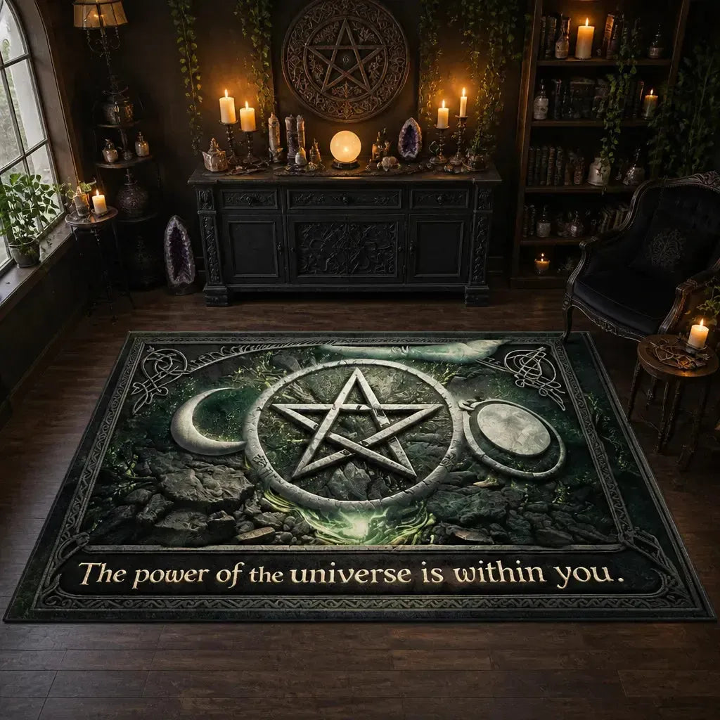 Wiccan Area Rug with Pentagram, Moon – Sacred Pagan Carpet for Witchy Room_mockup_2.webp