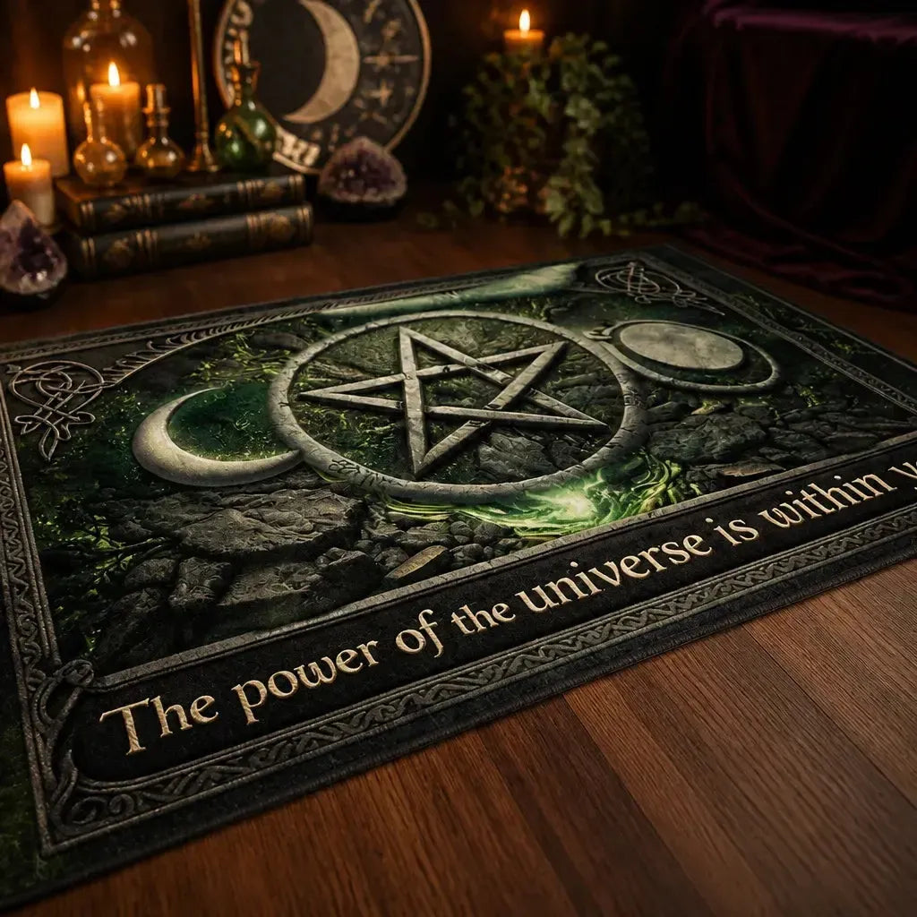 Wiccan Area Rug with Pentagram, Moon – Sacred Pagan Carpet for Witchy Room_mockup_3.webp