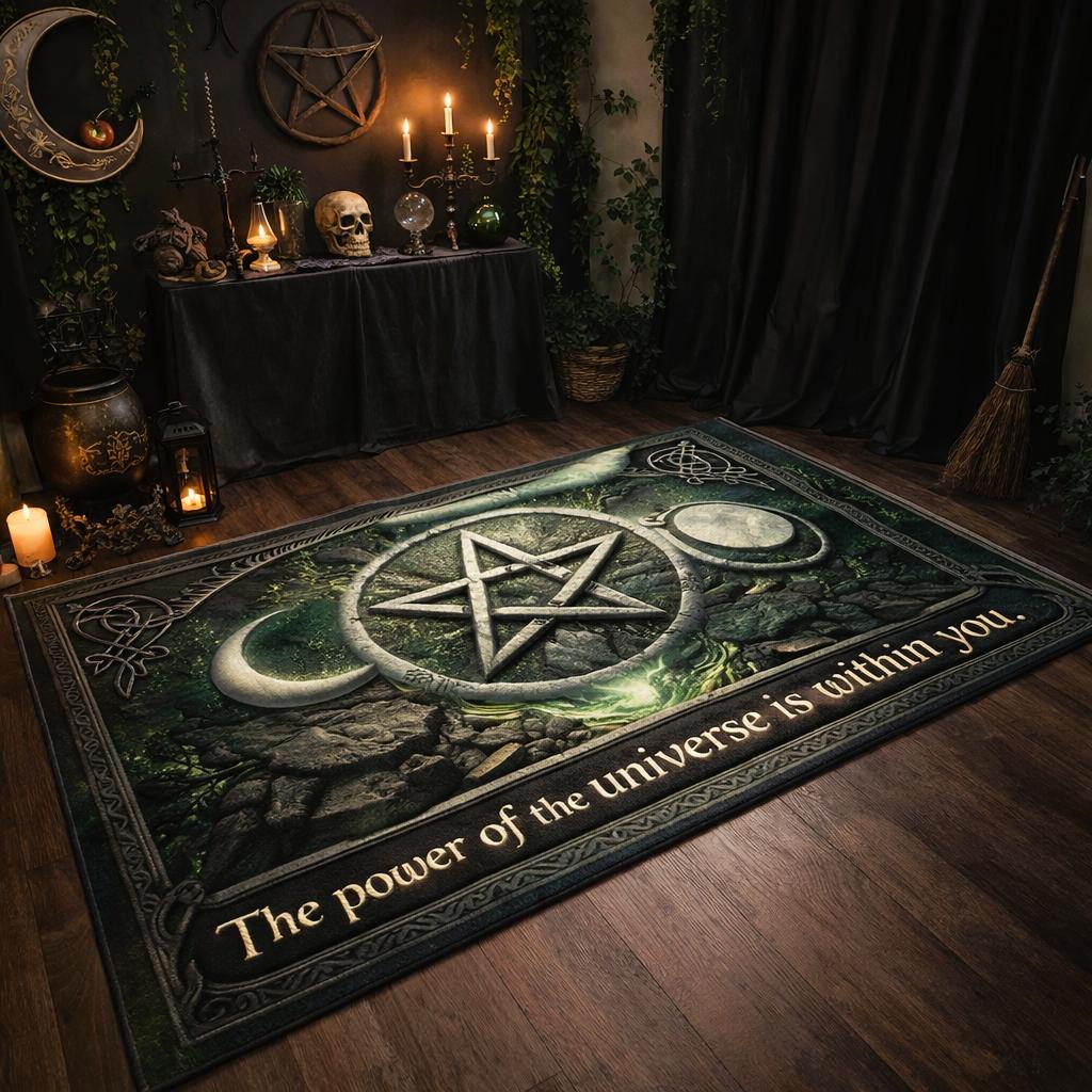 Wiccan Area Rug with Pentagram, Moon – Sacred Pagan Carpet for Witchy Room-MoonChildWorld