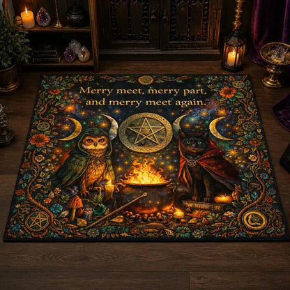Wiccan Area Rug with Wizard Owl, Moon Phases - Pagan Carpet for Witchy Yule Decor_mockup_2.webp