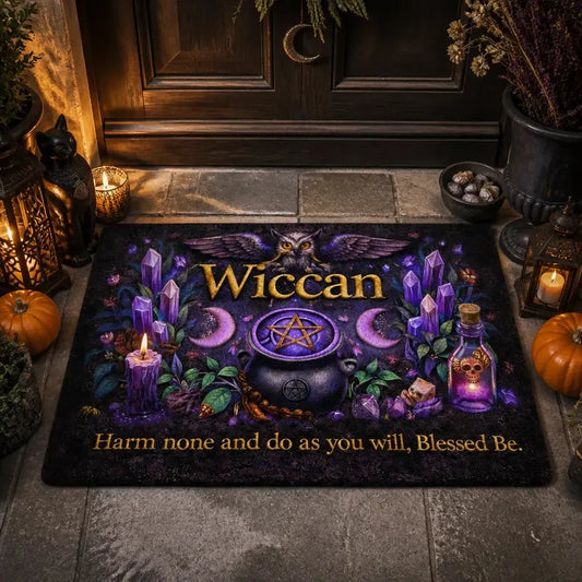 Wiccan Doormat witch Mystic Owl & Triple Moon - Witchy Welcome Mat_mockup_1.webp