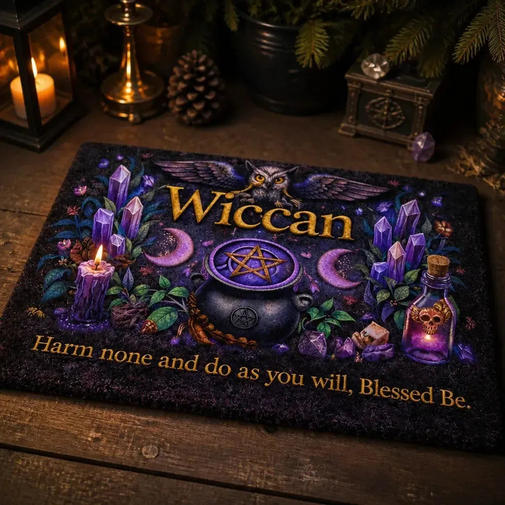 Wiccan Doormat witch Mystic Owl & Triple Moon - Witchy Welcome Mat_mockup_2.webp