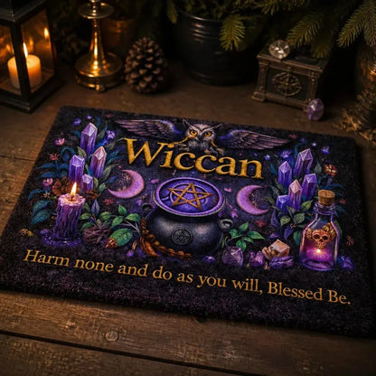 Wiccan Doormat witch Mystic Owl & Triple Moon - Witchy Welcome Mat_mockup_2.webp