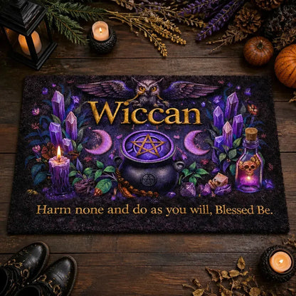 Wiccan Doormat witch Mystic Owl & Triple Moon - Witchy Welcome Mat_mockup_3.webp