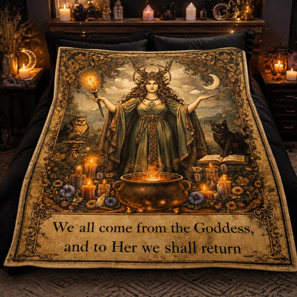 Wiccan Goddess Blanket with Black Cat, Owl for Pagan Home Decor_mockup_2.webp
