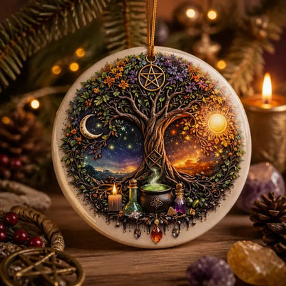 Wiccan Goddess Sun and Moon Yule Ceramic Ornament – Pagan Yule Decor_mockup_2.webp
