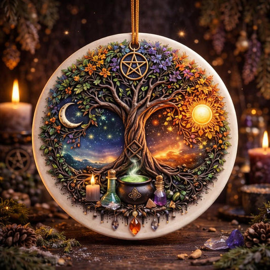 Wiccan Goddess Sun and Moon Yule Ceramic Ornament – Pagan Yule Decor-MoonChildWorld