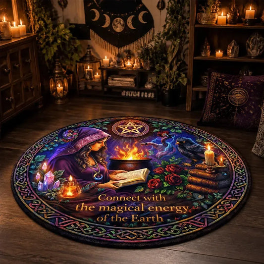 Wiccan Goddess Witchy Round Rug Pagan Carpet Yule Home Decor_mockup_1.webp