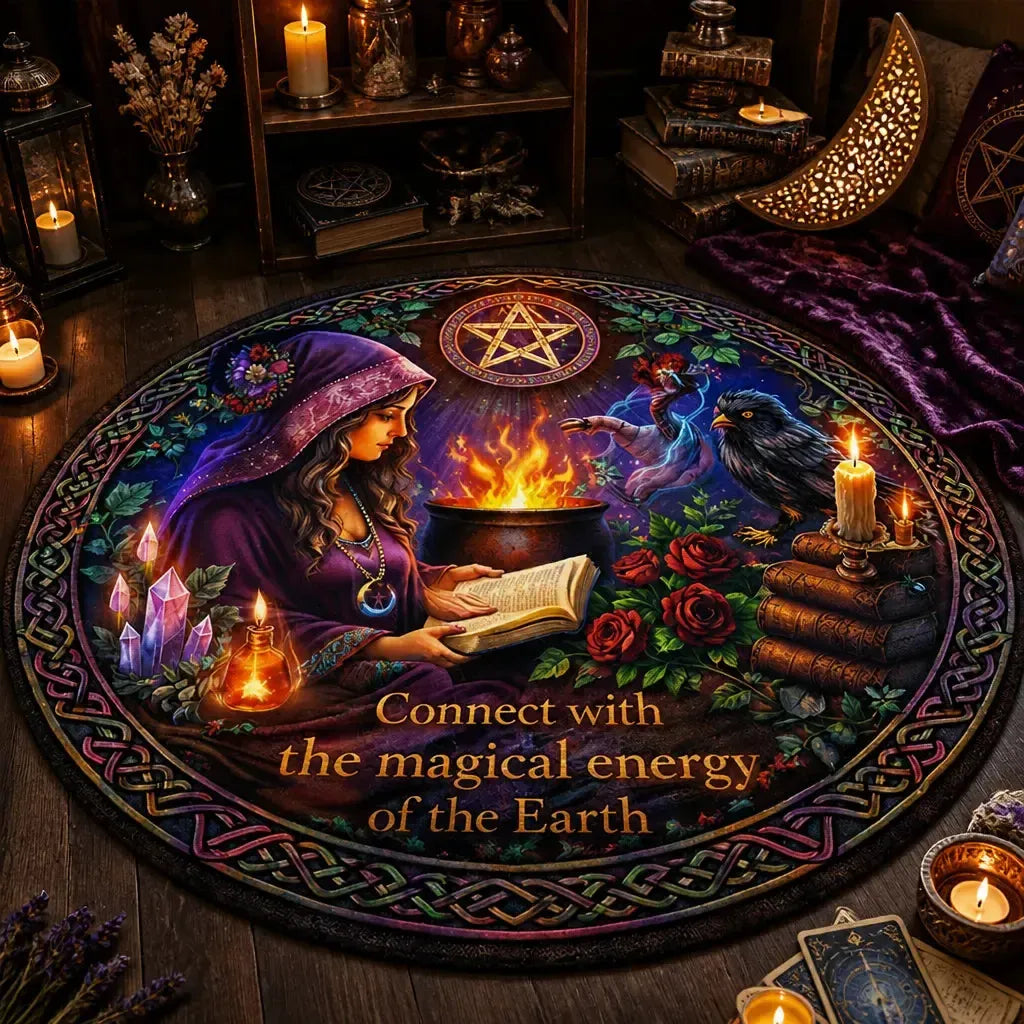 Wiccan Goddess Witchy Round Rug Pagan Carpet Yule Home Decor_mockup_3.webp