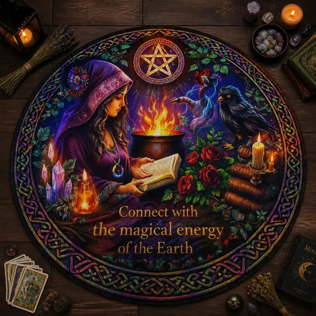 Wiccan Goddess Witchy Round Rug Pagan Carpet Yule Home Decor_mockup_2.webp
