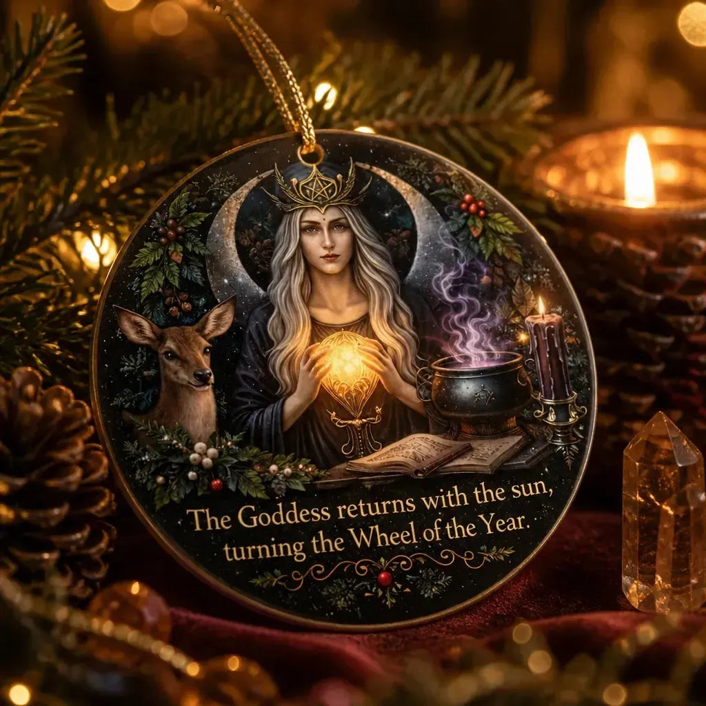 Wiccan Goddess Yule Ceramic Ornament – Pagan Holiday Tree Decor_mockup_2.webp