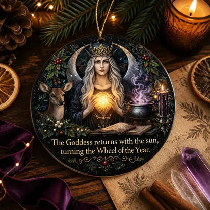 Wiccan Goddess Yule Ceramic Ornament – Pagan Holiday Tree Decor_mockup_3.webp
