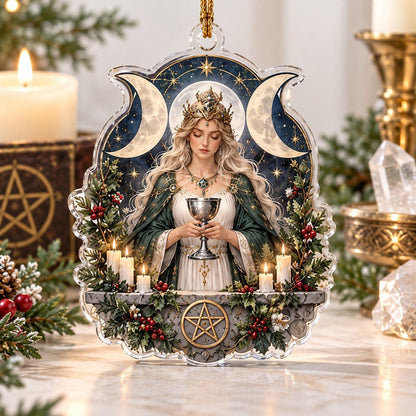 Wiccan Moon Goddess Acrylic Ornament Set – Triple Moon Yule Decor – Moon Altar Goddess ornament