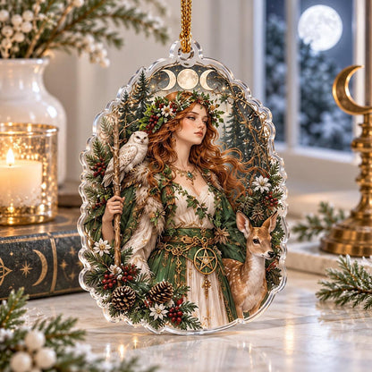 Wiccan Moon Goddess Acrylic Ornament Set – Triple Moon Yule Decor – Sacred Grove Goddess ornament