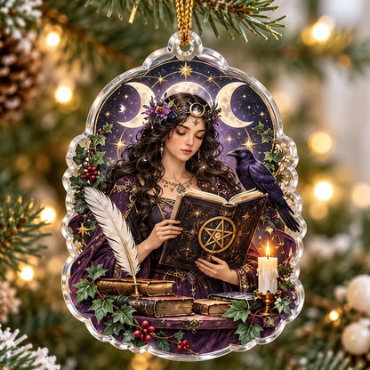 Wiccan Moon Goddess Acrylic Ornament Set – Triple Moon Yule Decor – Book of Shadows ornament