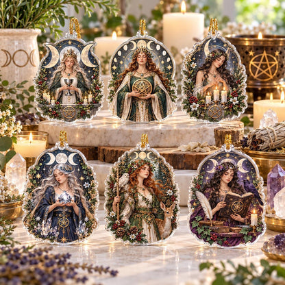 Wiccan Moon Goddess Acrylic Ornament Set – Triple Moon Yule Decor – set of 6 acrylic ornaments