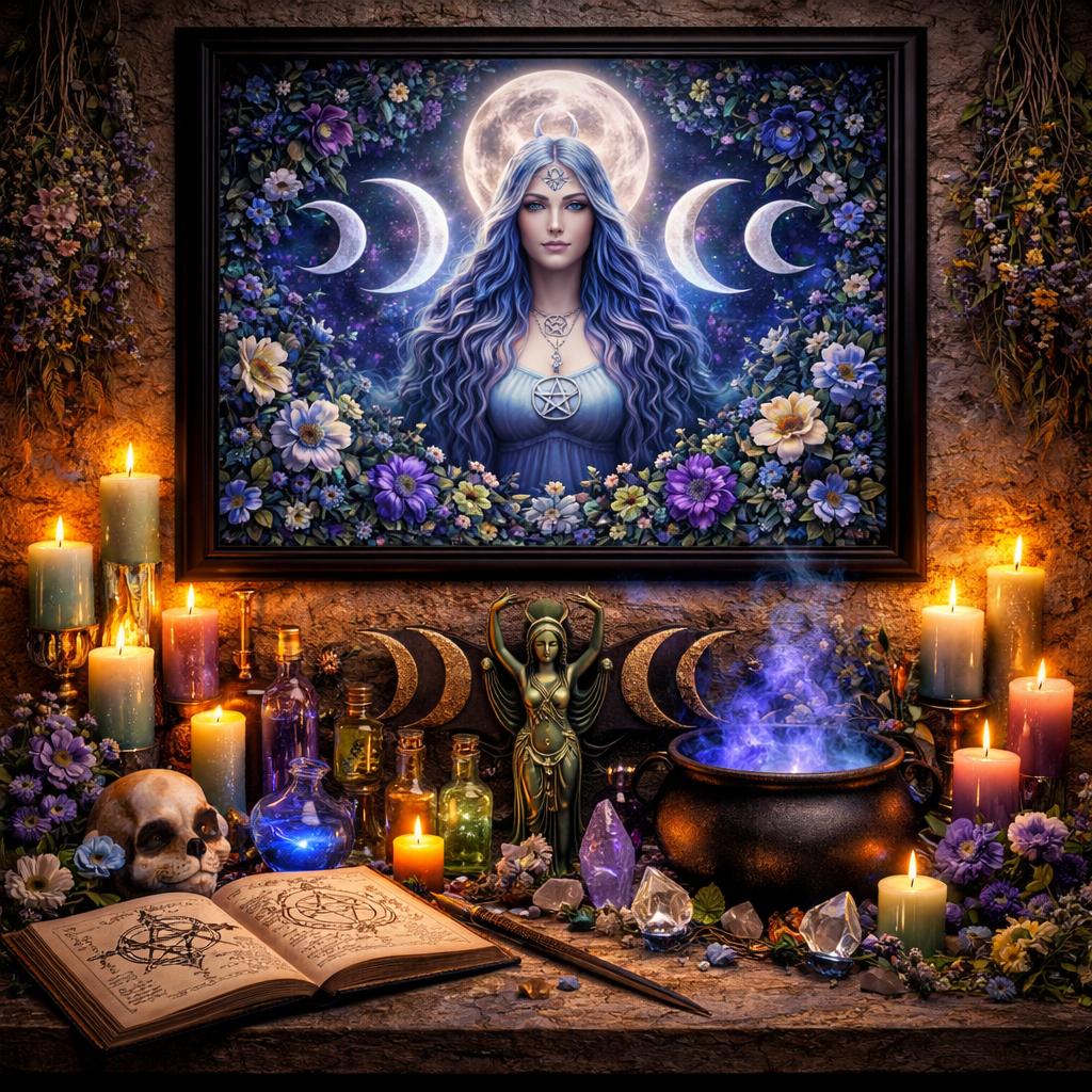 Wiccan Moon Goddess Canvas Wall Art - Black Framed Print for Pagan Altar Decor-MoonChildWorld