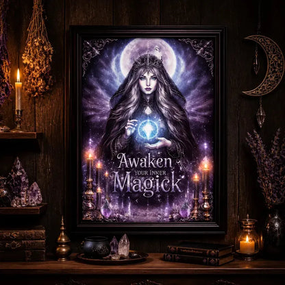 Wiccan Moon Goddess Canvas Wall Art - Black Framed Witchy Art for Magical Space Decor_mockup_2.webp