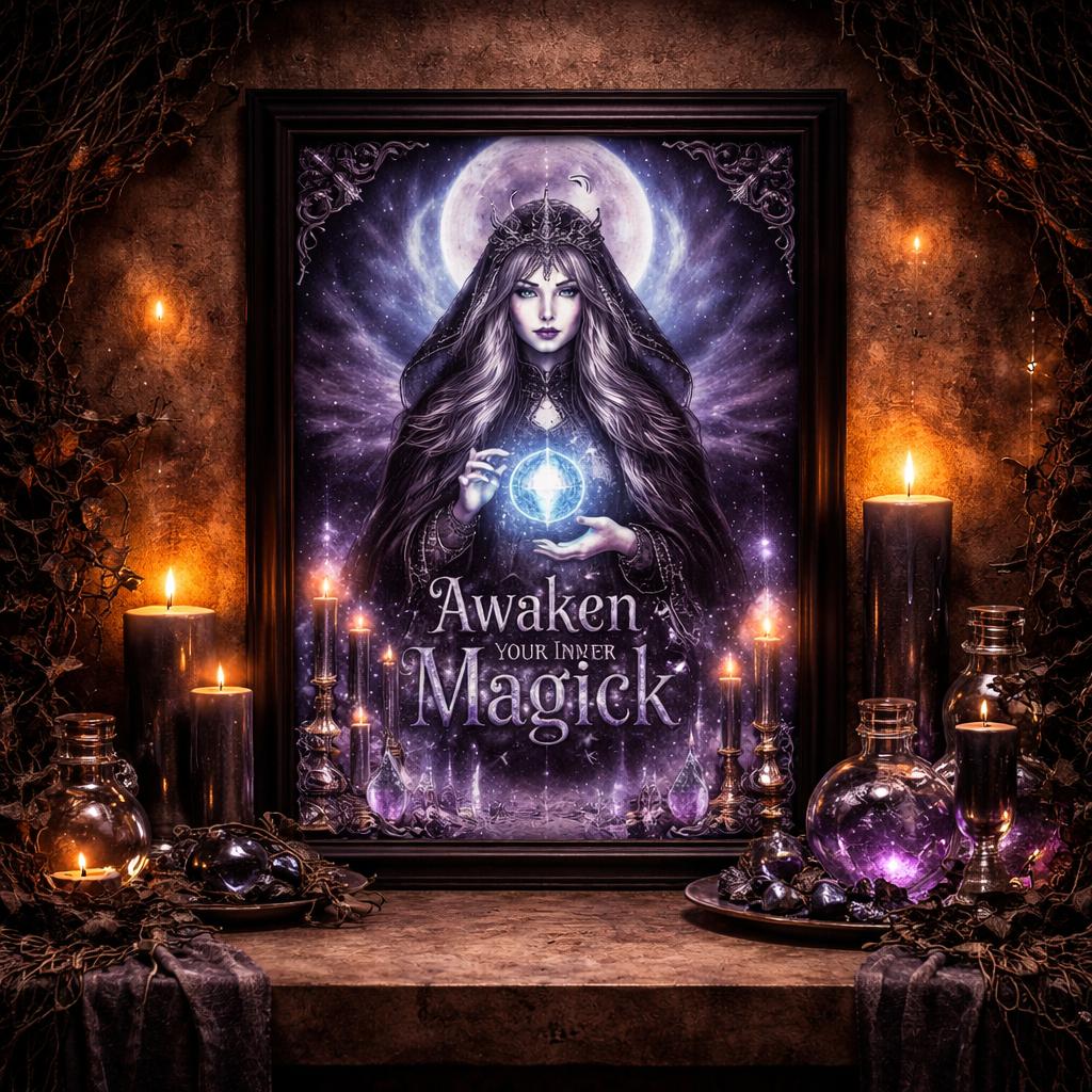 Wiccan Moon Goddess Canvas Wall Art - Black Framed Witchy Art for Magical Space Decor-MoonChildWorld