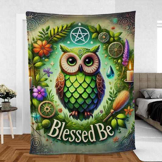 Wiccan Owl Blanket – Enchanted Forest Blanket for Magic Practitioners & Nature Lovers