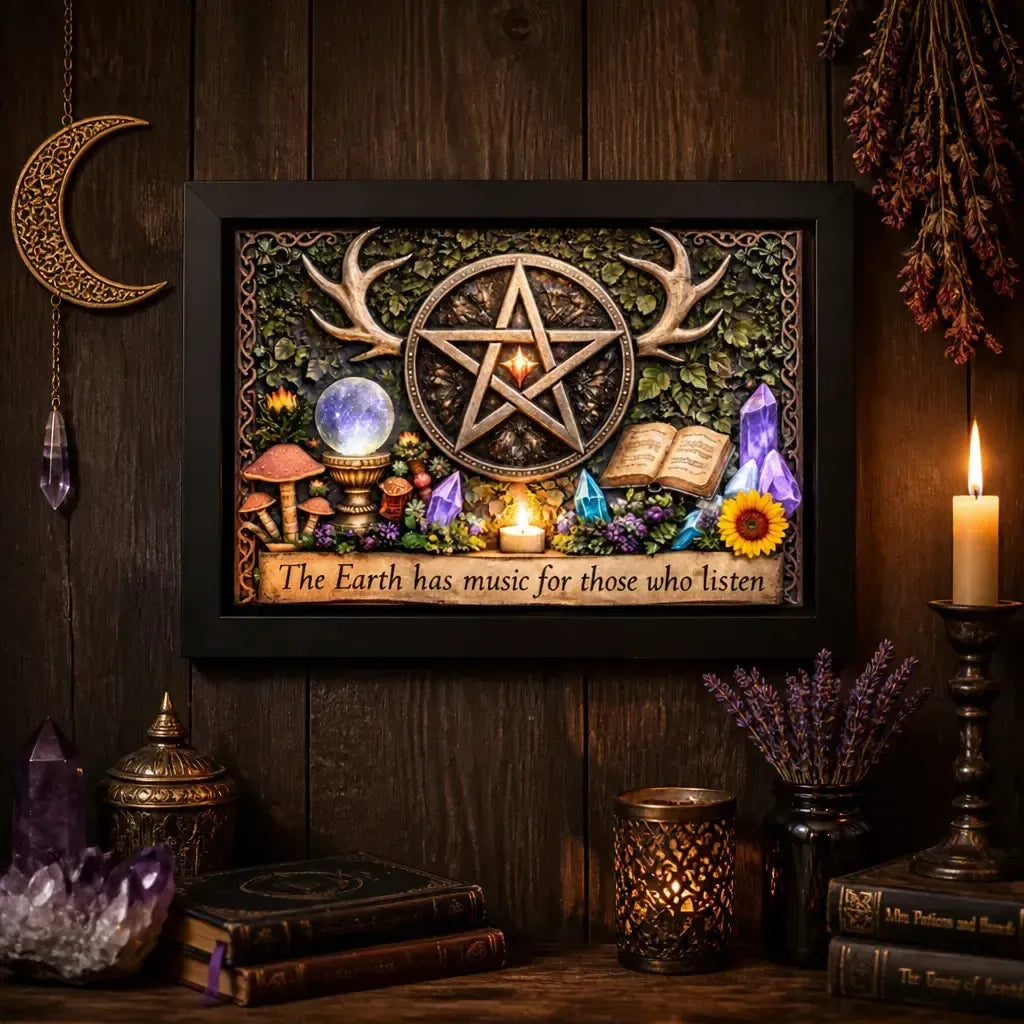 Wiccan Pentacle Black Framed Art Print - Pagan Canvas Decor for Mystical Home Decor_mockup_2.webp