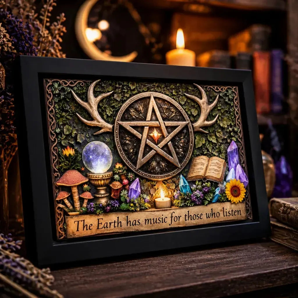 Wiccan Pentacle Black Framed Art Print - Pagan Canvas Decor for Mystical Home Decor_mockup_3.webp