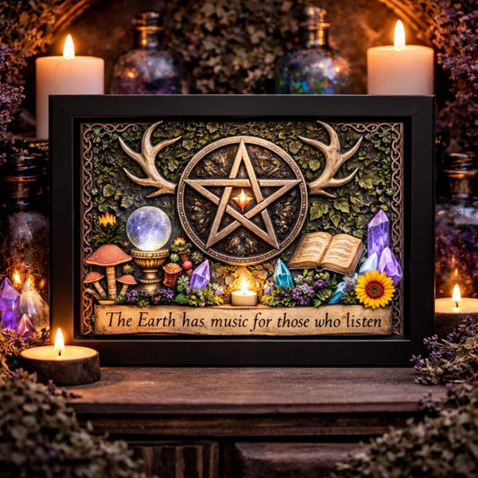 Wiccan Pentacle Black Framed Art Print - Pagan Canvas Decor for Mystical Home Decor-MoonChildWorld