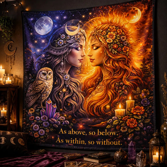Wiccan Sun Goddess & Moon Goddess Tapestry Pagan Altar Wall Hanging_mockup_3.webp