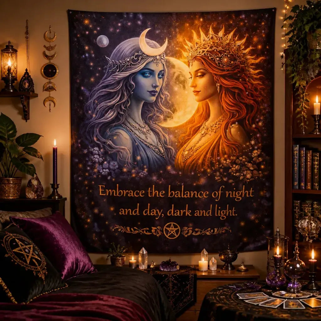 Wiccan Sun Goddess & Moon Goddess Tapestry Pagan Wall Hanging_mockup_1.webp