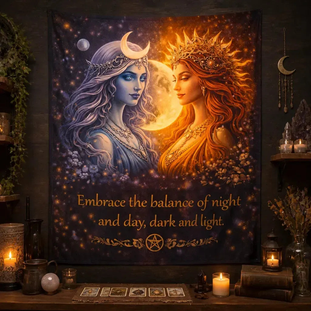 Wiccan Sun Goddess & Moon Goddess Tapestry Pagan Wall Hanging_mockup_2.webp