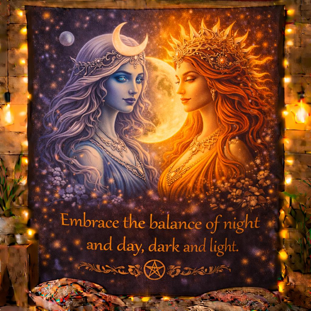 Wiccan Sun Goddess & Moon Goddess Tapestry Pagan Wall Hanging-MoonChildWorld