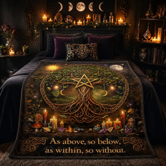 Wiccan Sun Moon Tree of Life Blanket – Mystical Pagan Home Decor_mockup_1.webp