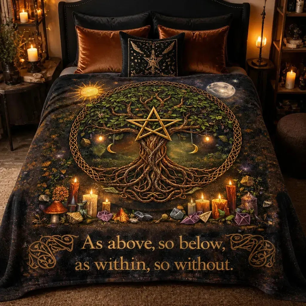 Wiccan Sun Moon Tree of Life Blanket – Mystical Pagan Home Decor_mockup_2.webp