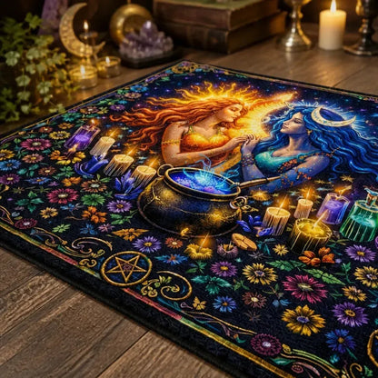 Wiccan Sun and Moon Goddess Area Rug – Sacred Pagan Carpet for Altar Decor_mockup_3.webp